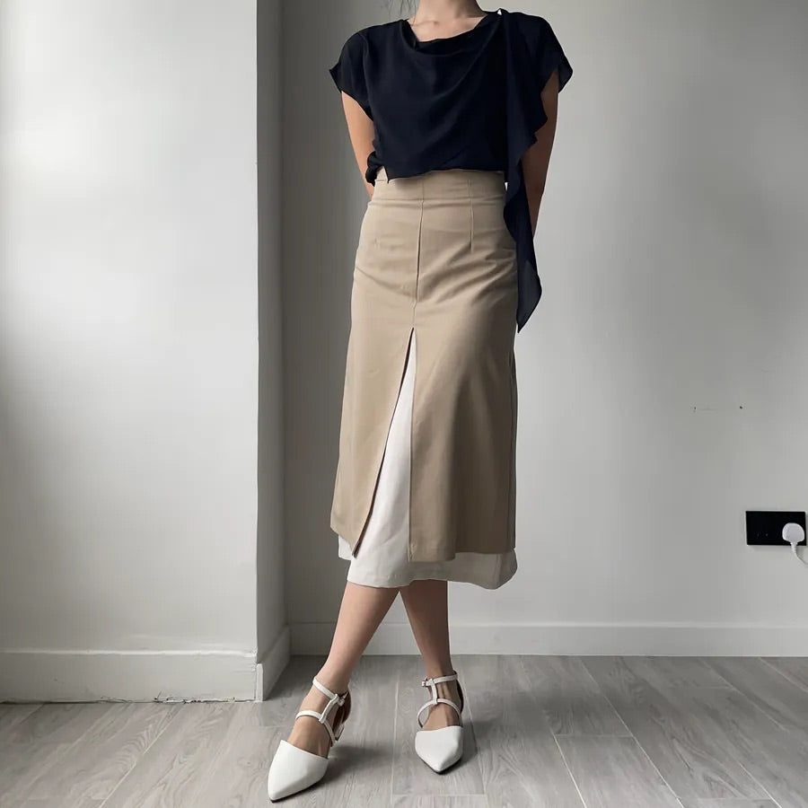 Double Layer Split Midi Skirt (2colors)
