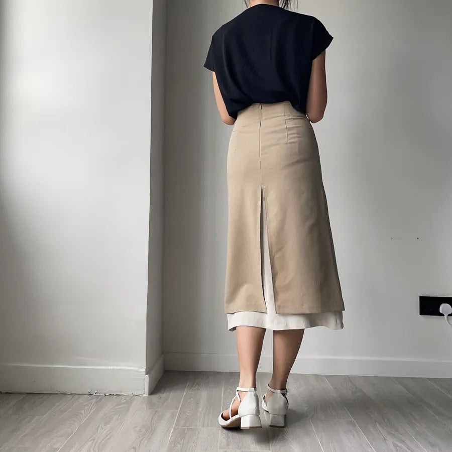 Double Layer Split Midi Skirt (2colors)