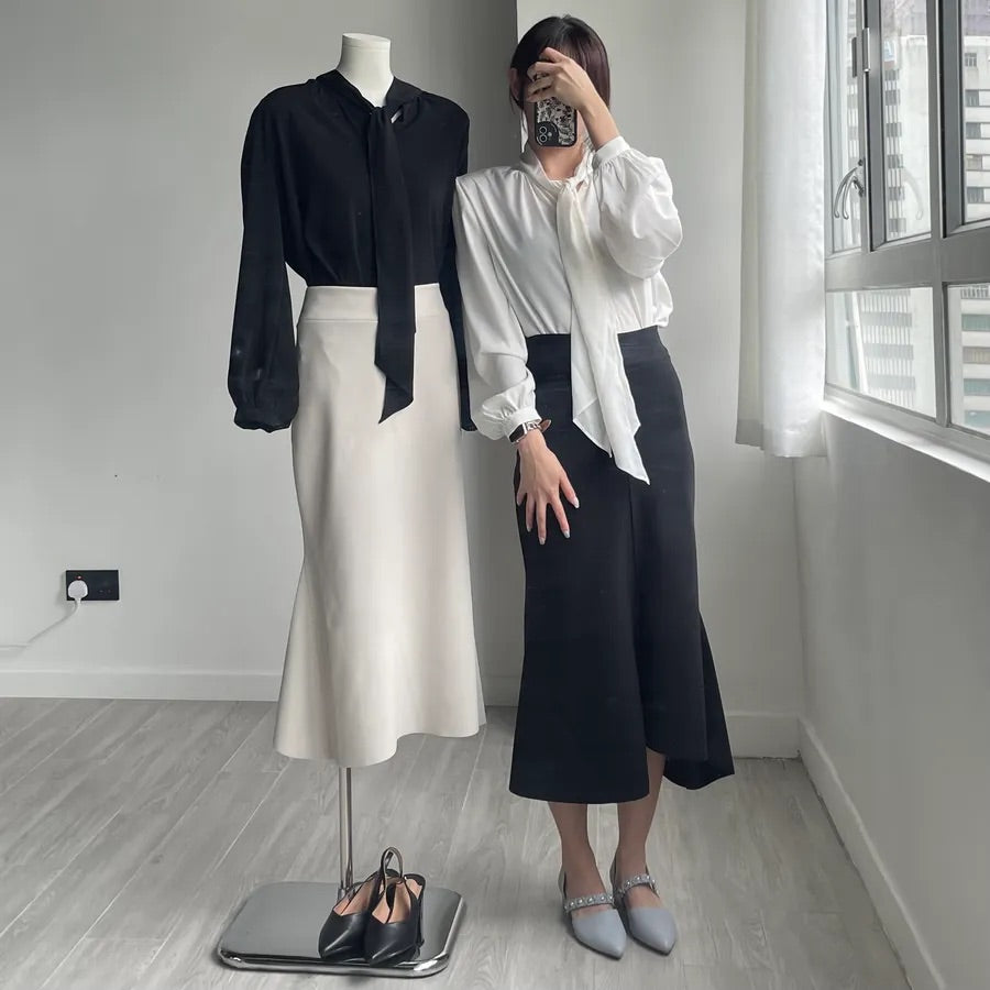 Unbalanced Fishtail Split Midi Skirt (2colors)