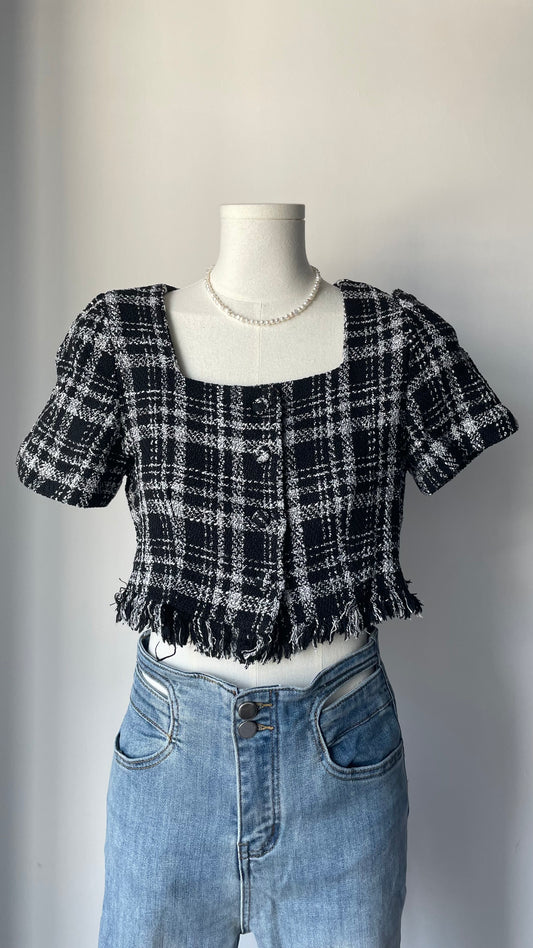 經典黑白格Tweed top